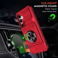 thumbnail image 2 of SaniMore for Samsung Galaxy A15 Stand Case, Armor Design Military-grade Drop Resistant Magnetic Car Mount Hidden Card Holder [Up to 2] Heavy Duty Protective Hybird Shockproof No-slip, Red, 2 of 7