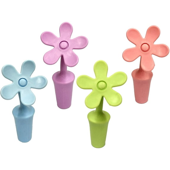 Flycheers Silicone Bottle Stoppers - Sunflower Shape Wine Plug for Champagne, Beverage, Beer, Stoppers (4 piece)