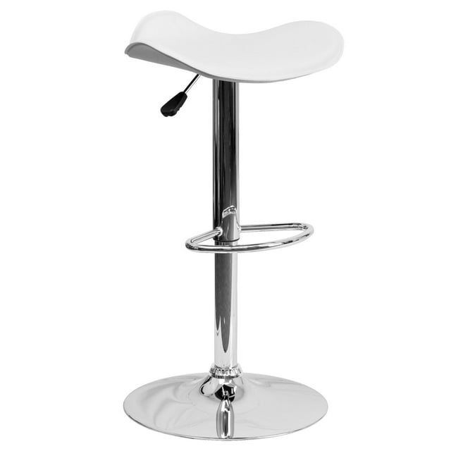 Contemporary White Vinyl Adjustable Height Barstool with Wavy Seat and Chrome Base