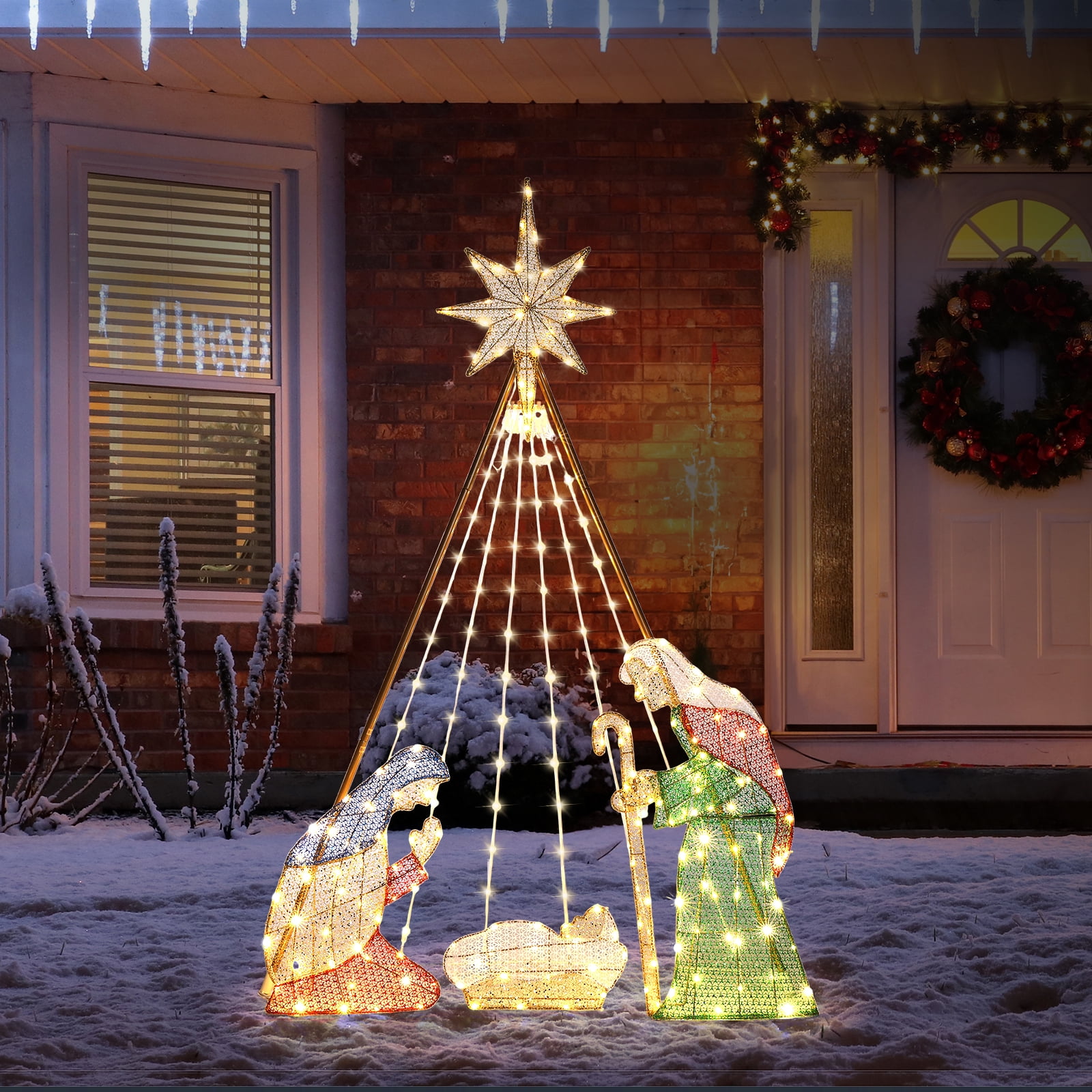 Astoutdoor Nativity Scene Garden Decoration with 220 LED Lights, Green, 47.83 x 11.81 x 72.83 in