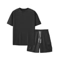 thumbnail image 2 of USNSM Men's Casual Short Sets 2 Piece Outfits Crew Neck T-Shirts and Shorts Set Fashion Solid Color Summer Jogging Tracksuit Black L, 2 of 5