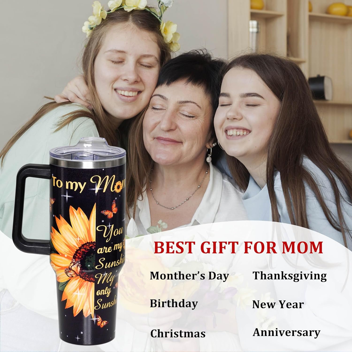Mothers Day Gifts for Mom, Birthday Gifts for Mom from Daughter Son, Presents for Mother, Christmas Gifts for Women, 40 oz Tumbler with Handle and Straw Lid, Mom Travel Mug Holder Friendly Cup