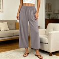 thumbnail image 5 of Qingpeng Womens Wide Leg Lounge Pants Pull On High Waist Soft Touch Straight Trousers with Pockets Summer Sleepwear, 5 of 8