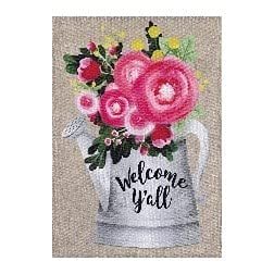 Evergreen Flag Double Welcome Y'all Floral Can Burlap House Flag for Homes Gardens and Yards