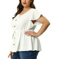 thumbnail image 4 of Agnes Orinda Women's Plus Size Blouse Button Decor Drawstring Elastic Back Bell Sleeve Summer Tops 1X White, 4 of 8