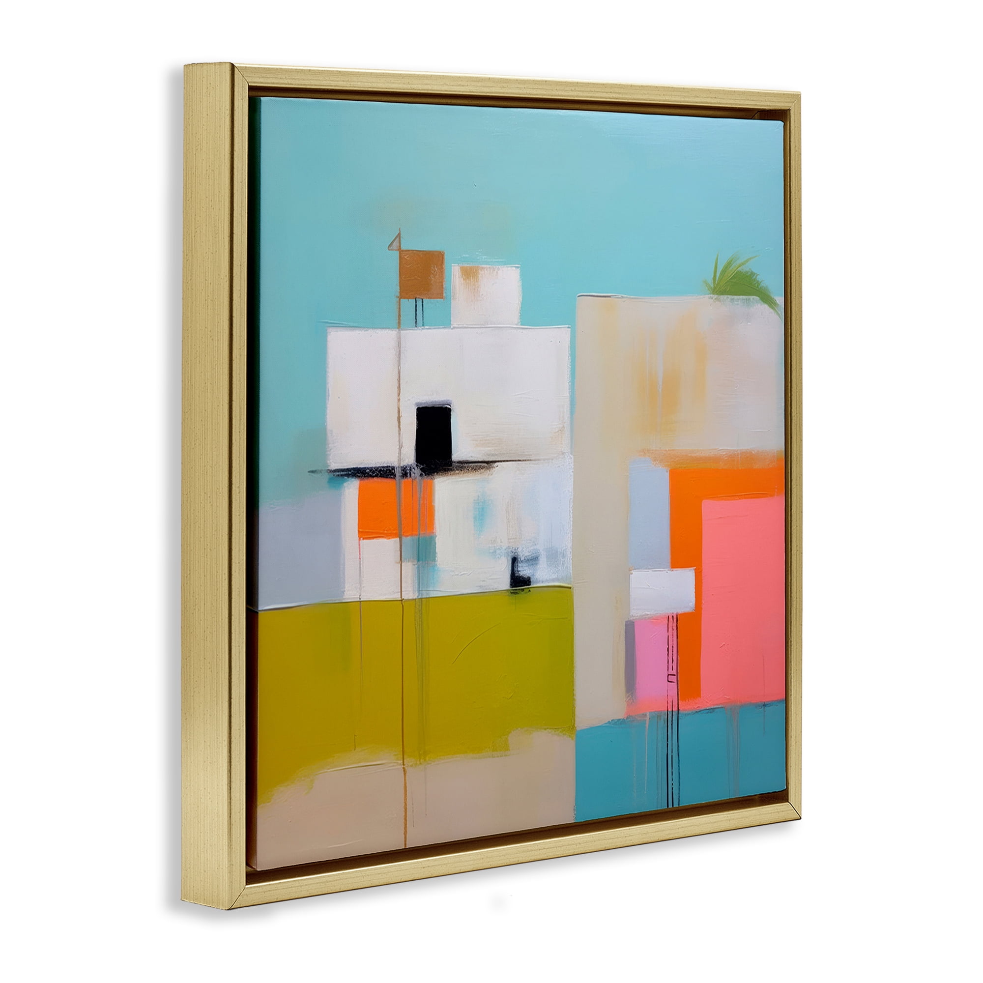 Stupell Industries Tropical Villa House Abstract Painting Gold Floater Framed Canvas Art Print Wall Art, 18 x 18