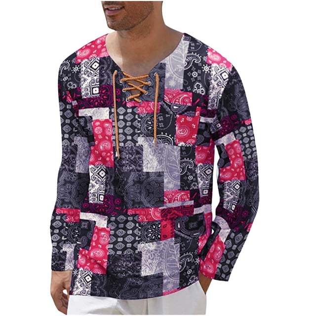 Blusa superior con cordón de manga larga estampada cómoda informal de moda para hombre Pompotops oipoqjl34862