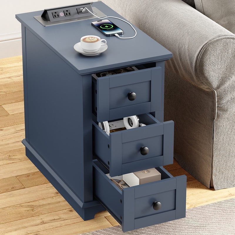 PLAMLE End Table with 3 Drawers for Living Room,Nightstand Sofa Side Table with Charging Station,End Table.