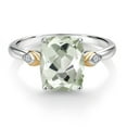 thumbnail image 2 of Gem Stone King 925 Silver and 10K Yellow Gold Green Prasiolite and White Moissanite Engagement Ring for Women | 2.61 Cttw | Cushion 10X8MM | Gemstone Birthstone | Size 8, 2 of 3