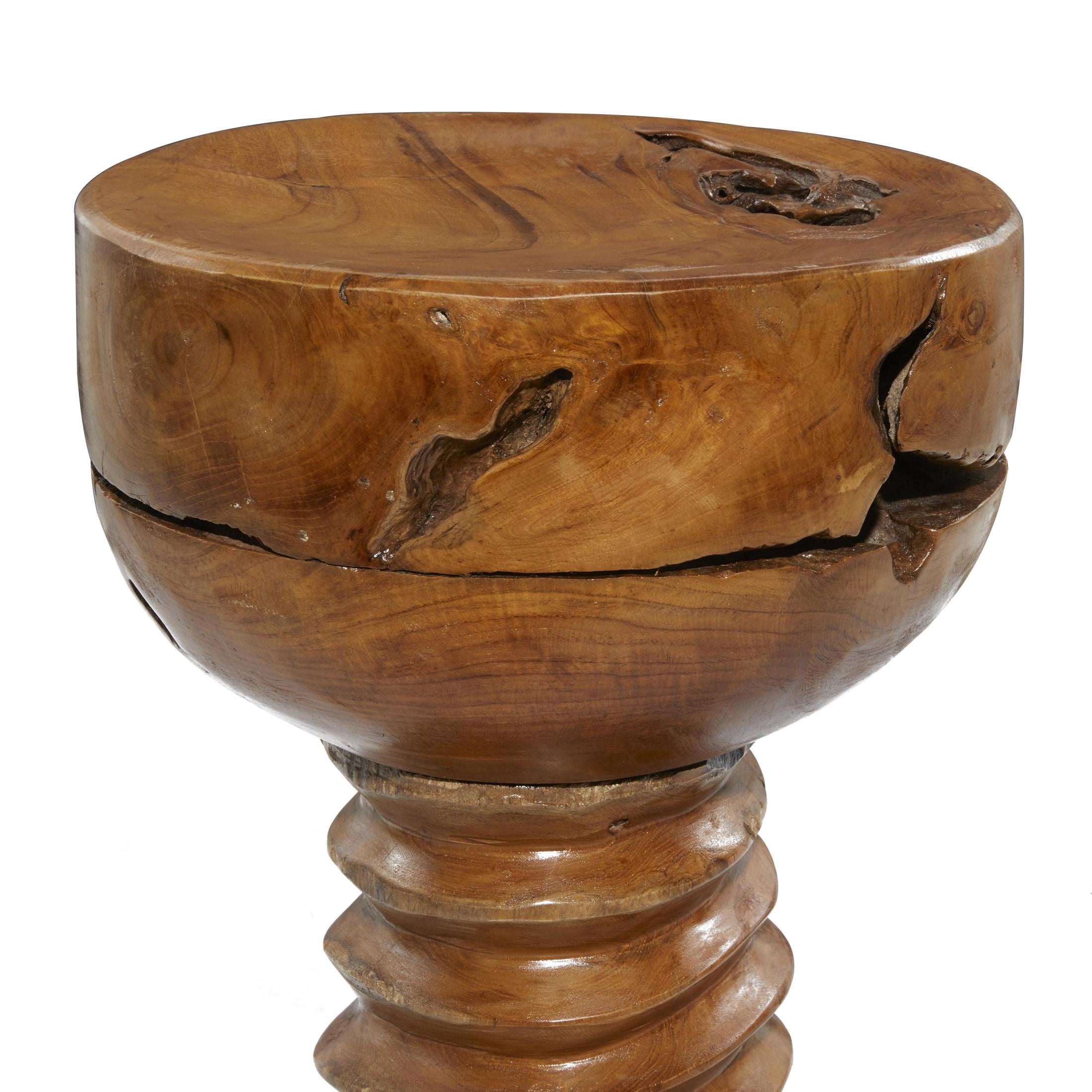 DecMode 13" x 20" Brown Teak Wood Handmade Live Edge Accent Table with Coiled Base, 1-Piece