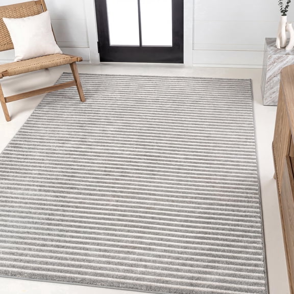 Aarhus Minimalist Scandi Striped Gray/Ivory 5 ft. x 8 ft. Area Rug