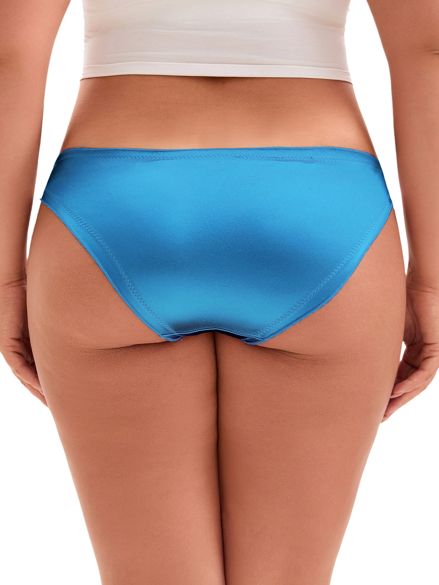 Unique Bargains Low Waist Frill Trim Satin Full Coverage Briefs XL Blue