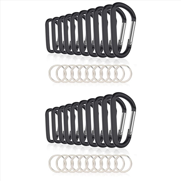 20PCS 3 Inch/8CM Carabiner Clips, D-Ring Caribeaner with Keyring for Home RV Camping Fishing Hiking Traveling Backpack,20* key rings 20 *carabiner (with packaging),Black