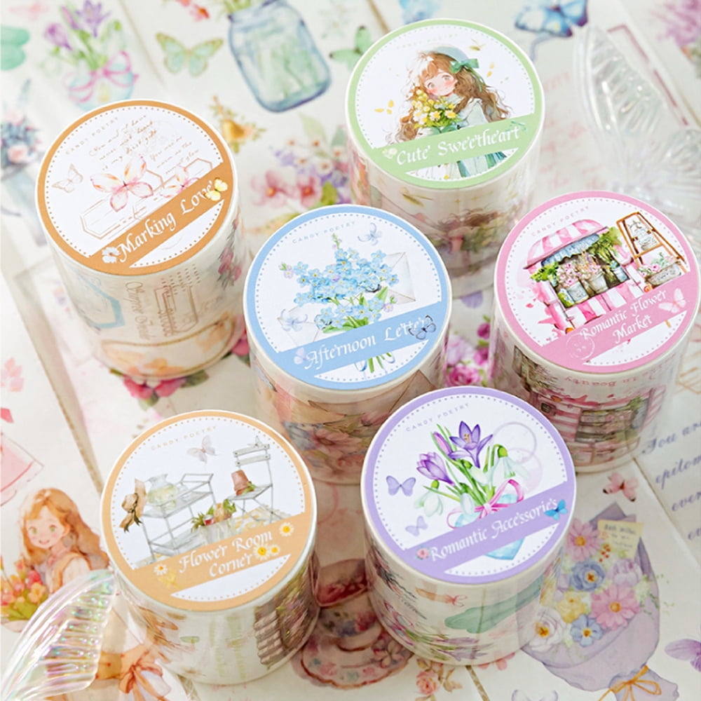 6 Rolls Washi Tape Set, Scrapbook Crafts Floral Decorative Masking Tape for Journaling Planner Card Making Album Art Teacher Classroom Supplies