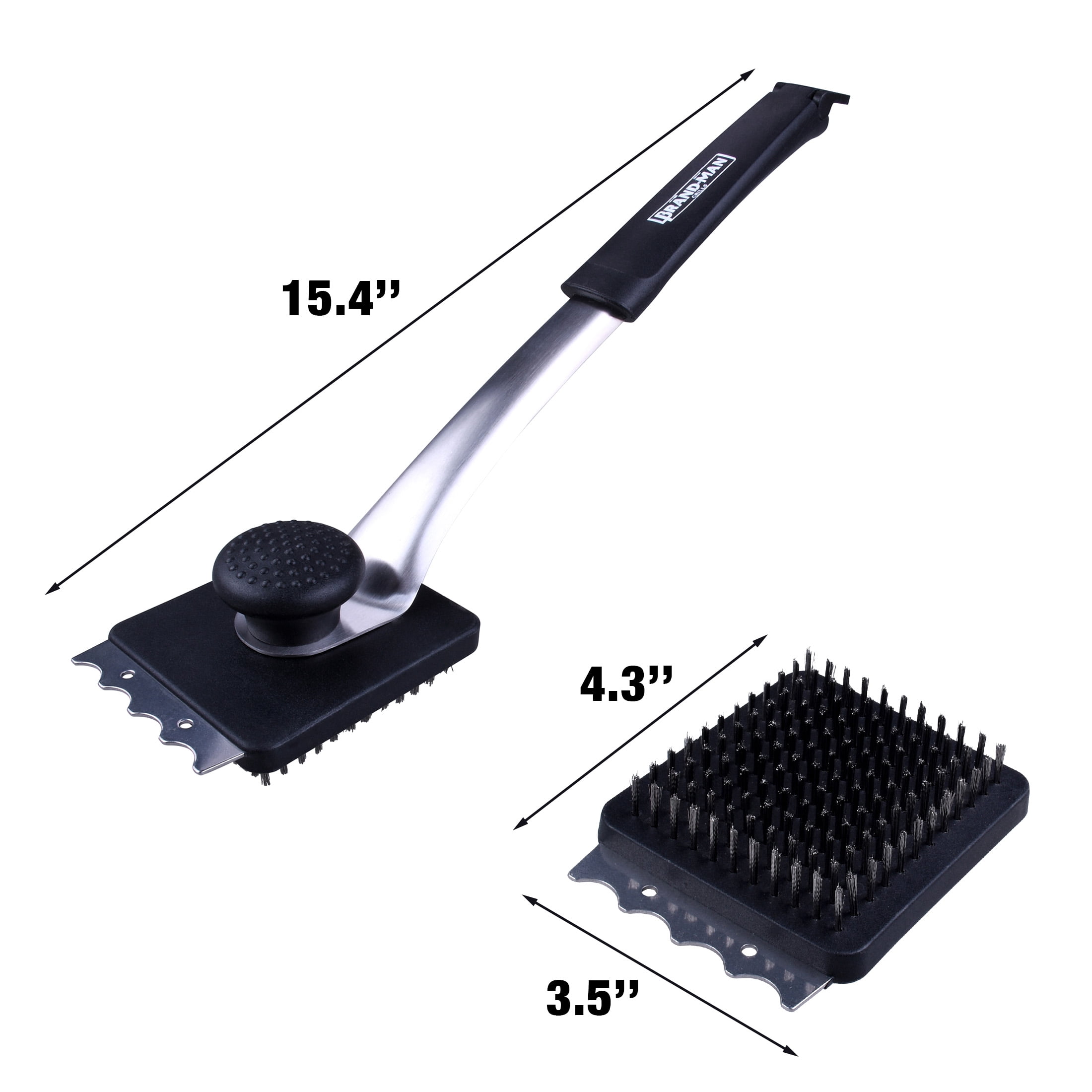BBQ Grill Brush for Grate Cleaning with 2 Extra Replacement Heads, Stainless Steel Hand - Brand-Man Grills