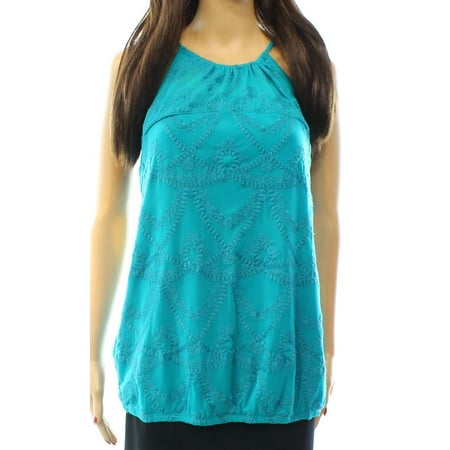 Keyhole Beaded Halter Top - INC NEW Blue Women's Size Small S Halter Embroidered Keyhole Blouse