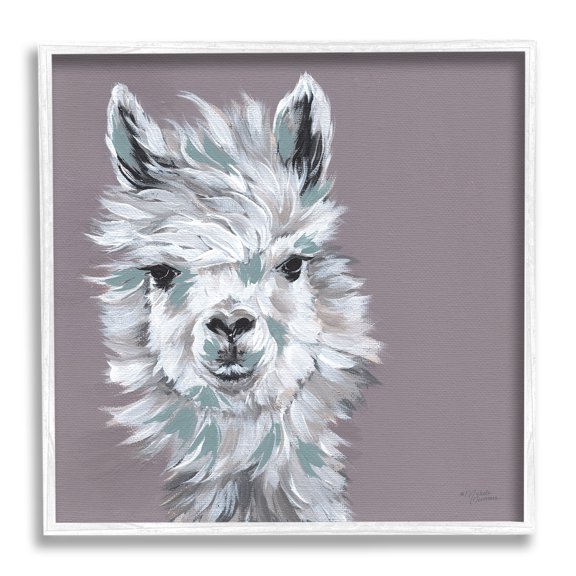 Michele Norman Adventurous Llama Breezy White Haired Alpaca Wise Glance 12" x 12" Framed Painting Art Print, by Stupell Home Décor
