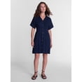thumbnail image 3 of Time and Tru Women's Linen Blend Pleated Mini Shirtdress with Short Sleeves, Sizes XS-XXXL, 3 of 6
