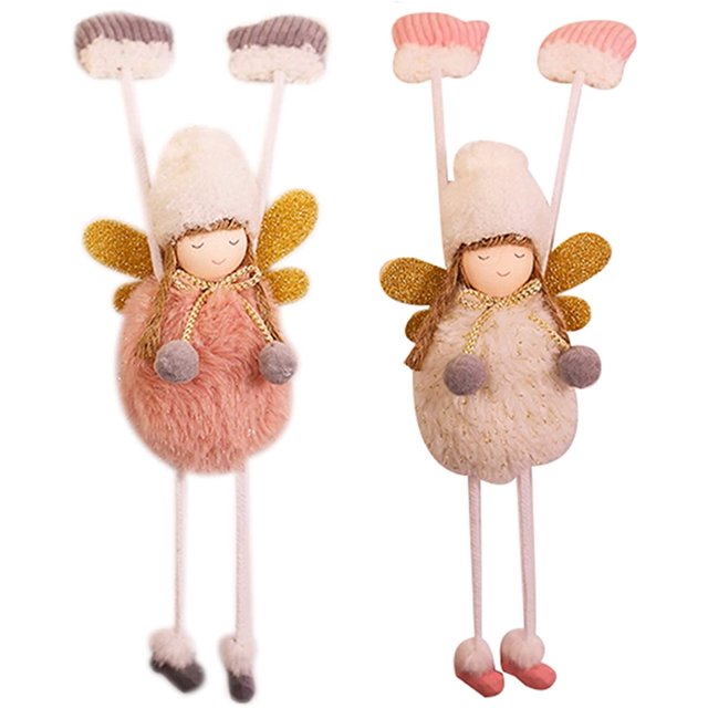 Decoraciones navideñas Adornos colgantes Colgante de ángel de peluche navideño Mini muñeca creativa y linda para niña (Ángel de peluche) brillar Electrónica