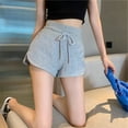 thumbnail image 1 of Pantalones casuales de estilo gris Pantalones cortos de cintura alta de verano para mujer Pantalones deportivos con cordón Diseño Sense Pantalones rectos divididos, 1 of 4