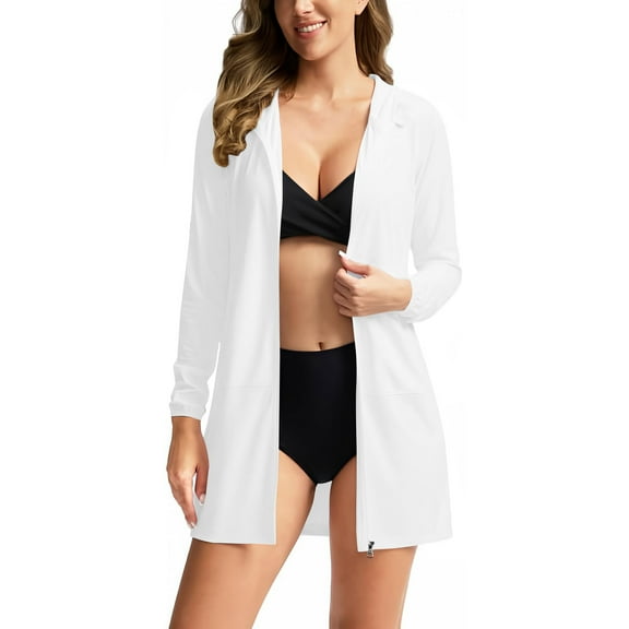 Plebaso Womens UPF 50 Cardigan Long Sleeve Open Front Sun Shirts Lightweight Sun Protection Beach Cover Up