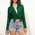 thumbnail image 2 of RKSTN Long Sleeve Shirts for Women Oversized Lapel Sequin Sparkly Glitter Button Down Blouses Top Womens Casual Solid Plus Size Turndown Collar Loose Comfy Party Dressy T Shirts Fall Spring Clothes, 2 of 7