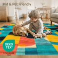 thumbnail image 4 of ODIKA 9'x12' Washable Area Rug Funky Retro Squiggle Mosaic Checkerboard Grid Motifs Memphis for Dining Room, Basement, Large Office, Non-Slip Chair-Friendly, 4 of 7