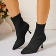 thumbnail image 5 of Womens High Heel Shoes Knitted Pointed Sock Shoes Dress Party Court Shoes Ladies Heel Wedding Shoes Black 7.5, 5 of 7