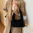 thumbnail image 4 of Retro Faux Suede Rivet Shoulder Bags Large Studded Purse Slouchy Shoulder Purse Fall Accessories (Black), 4 of 10