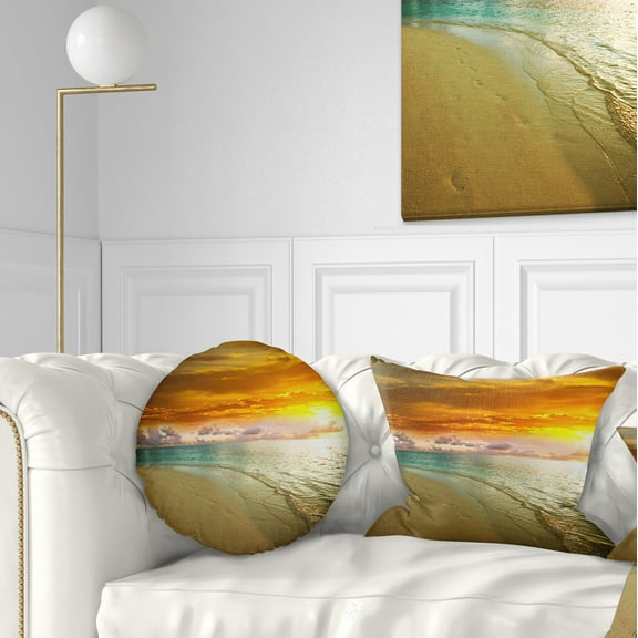 Designart 12" x 20" Multi-color Sea Shore Polyester Throw Pillow
