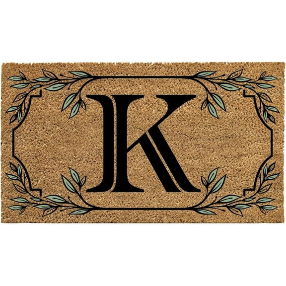 Evergreen Monogram Coir Doormat | Letter K | Front Door Mat for Outdoor Indoor Entrance | 18x30 Inchs | Non-Slip Backing Doorway Mat for Porch Patio Floor | New Home Decor Housewarming