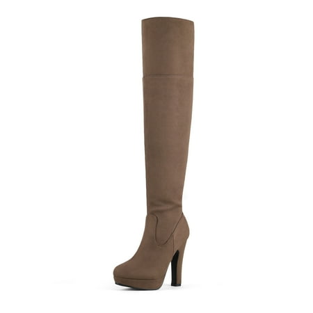 

DREAM PAIRS Women s Fashion Thigh High Chunky Heel Platform Over The Knee Boots HIGHPLAT KHAKI Size 9.5