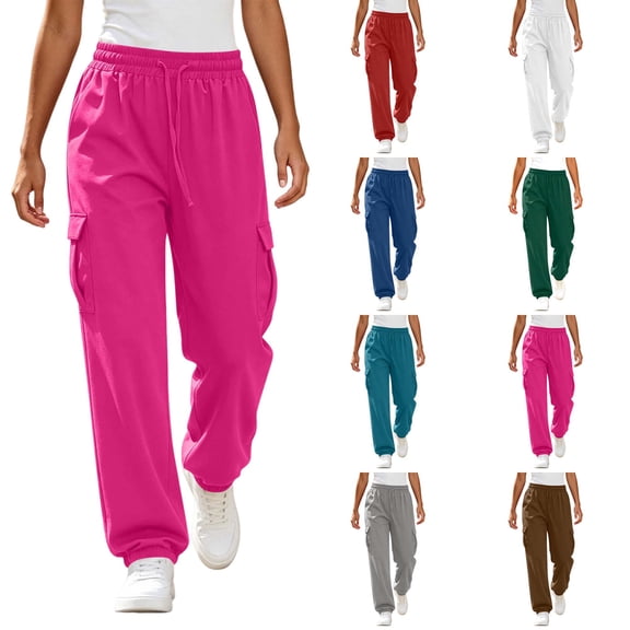 DYTTDG Women's Drawstring Elastic Waist Cargo Jogger Pants, Solid Color Loose Fit Casual Sweatpants with Side Cargo Pockets