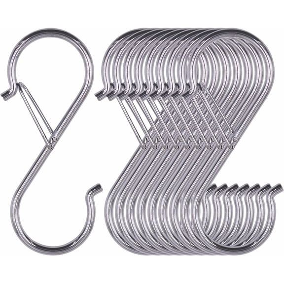 Minzimin 10 PCS S Hooks, Rustproof S-Shaped Hook with Safety Buckle Heavy Duty Metal S Hanging Hook for Clothes, Pots, Pans, Kitchen Utensil, Cubicle, Closet Rob, Bags 3.5 inch