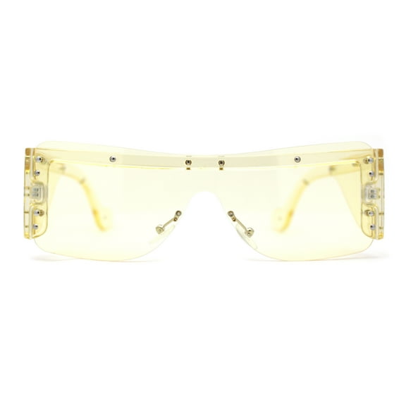Unique Futuristic Avant Garde Half Rim Shield Rectangle Sunglasses Yellow