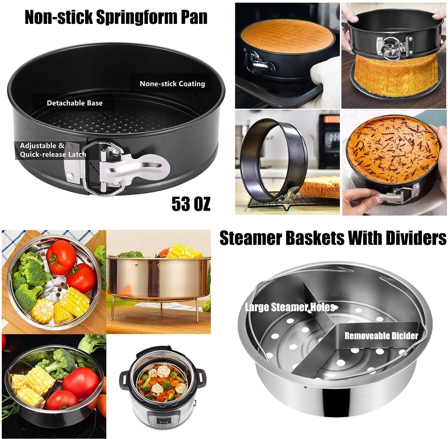  8 Quart Pressure Cooker Accessories Compatible with Instant Pot  8 Qt Only - Steamer Basket, Silicone Sealing Rings, Egg Bites Mold, Glass  Lid, Springform Pan, Egg Steamer Rack and More: Home