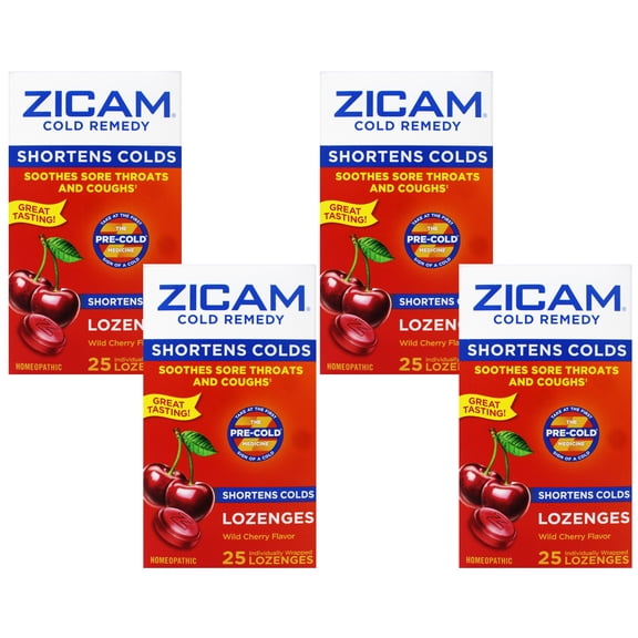 4 Pack - Zicam Cold Remedy Zinc Lozenges, Soothes Sore Throat and Coughs, Wild Cherry Flavor, 25 Count
