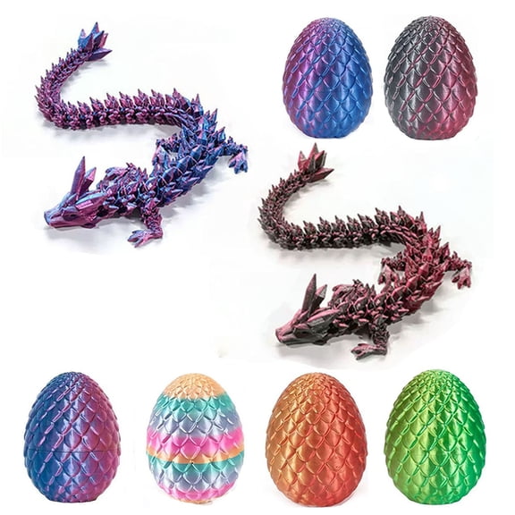 2PCS 3D Printed Dragon Eggs with Dragon Inside, Easter Basket Stuffers Mini Mystery Crystal Egg Fidget Toy for Desktop Decoration