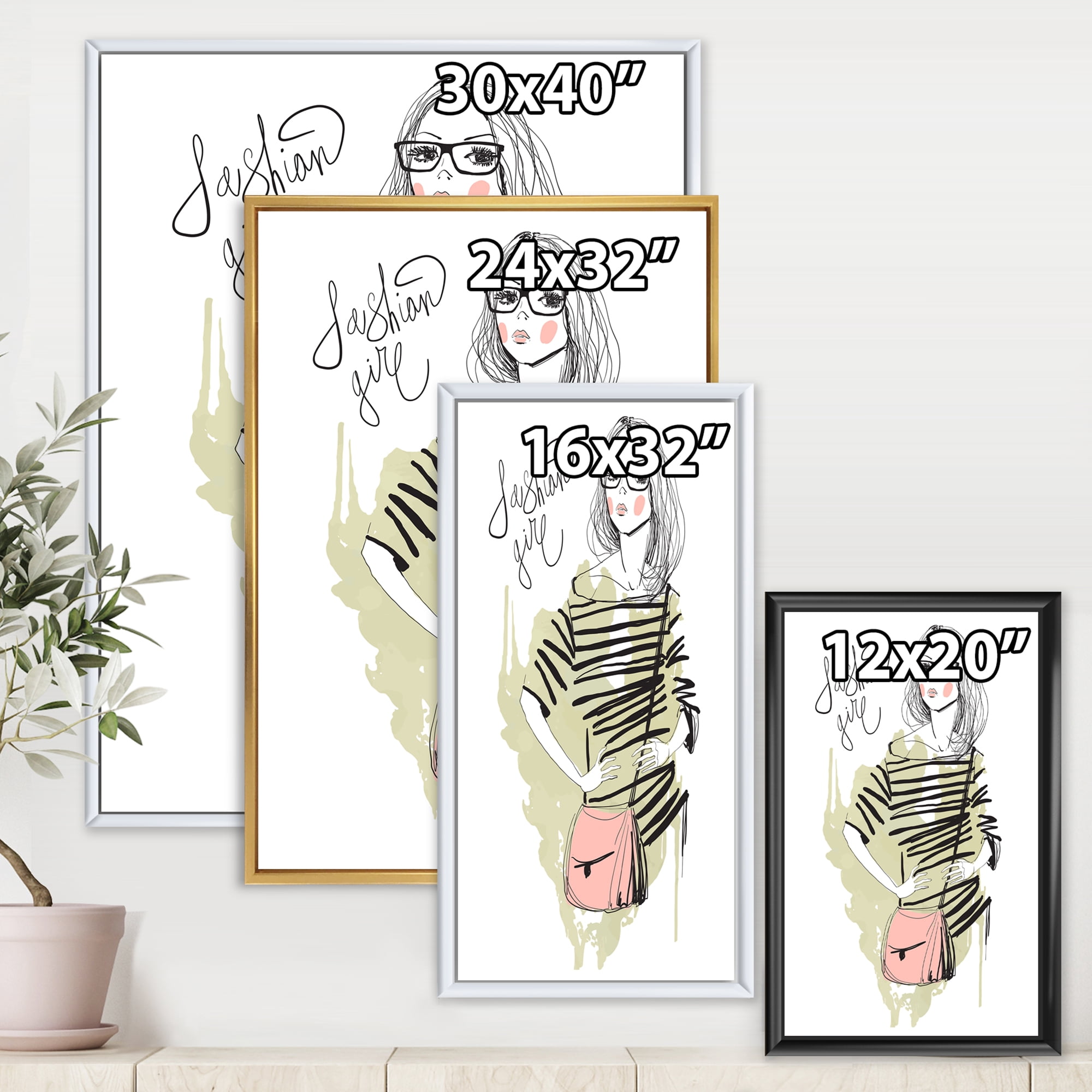 Designart 'Trendy Fashion Woman' Shabby Chic Framed Canvas Wall Art Print