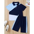 thumbnail image 2 of Coduop Kids Boys Summer Outfits Short Sleeve Lapel T-shirt Tops + Shorts Casual 2pcs Clothes Sets, 2 of 7