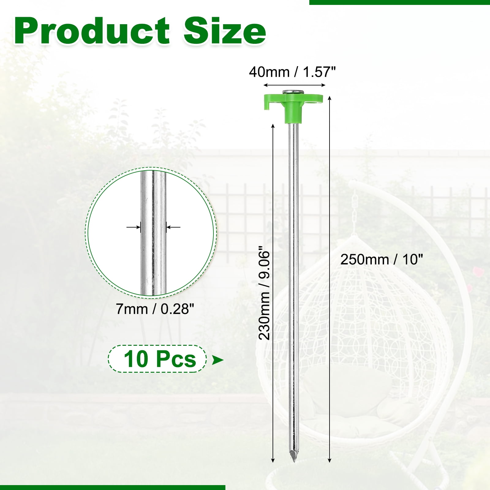 10 Pack Heavy Duty Tent Stakes, 10 Inch Non-Rust Metal Tent Pegs Camping Pegs Ground Stakes Tent Spike Canopy Anchors for Garden, Hiking Tarp Canopy Shelter Grassland, Green