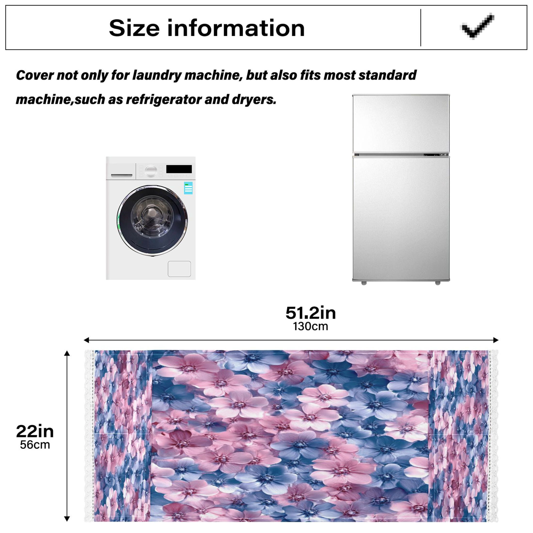 Fluffy FlowersWasher and Dryer Covers Dust-Proof and Oil Resistant Fridge Cover with 4 Storage Pockets Washing Machine Top Cover for Laundry Kitchen Home 51.2 x 22 In