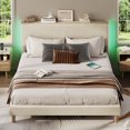 thumbnail image 1 of Bestier King Platform Bed with Adjustable Storage Headboard Shelf, LED Corduroy Upholstered Bed Frame, Beige, 1 of 9