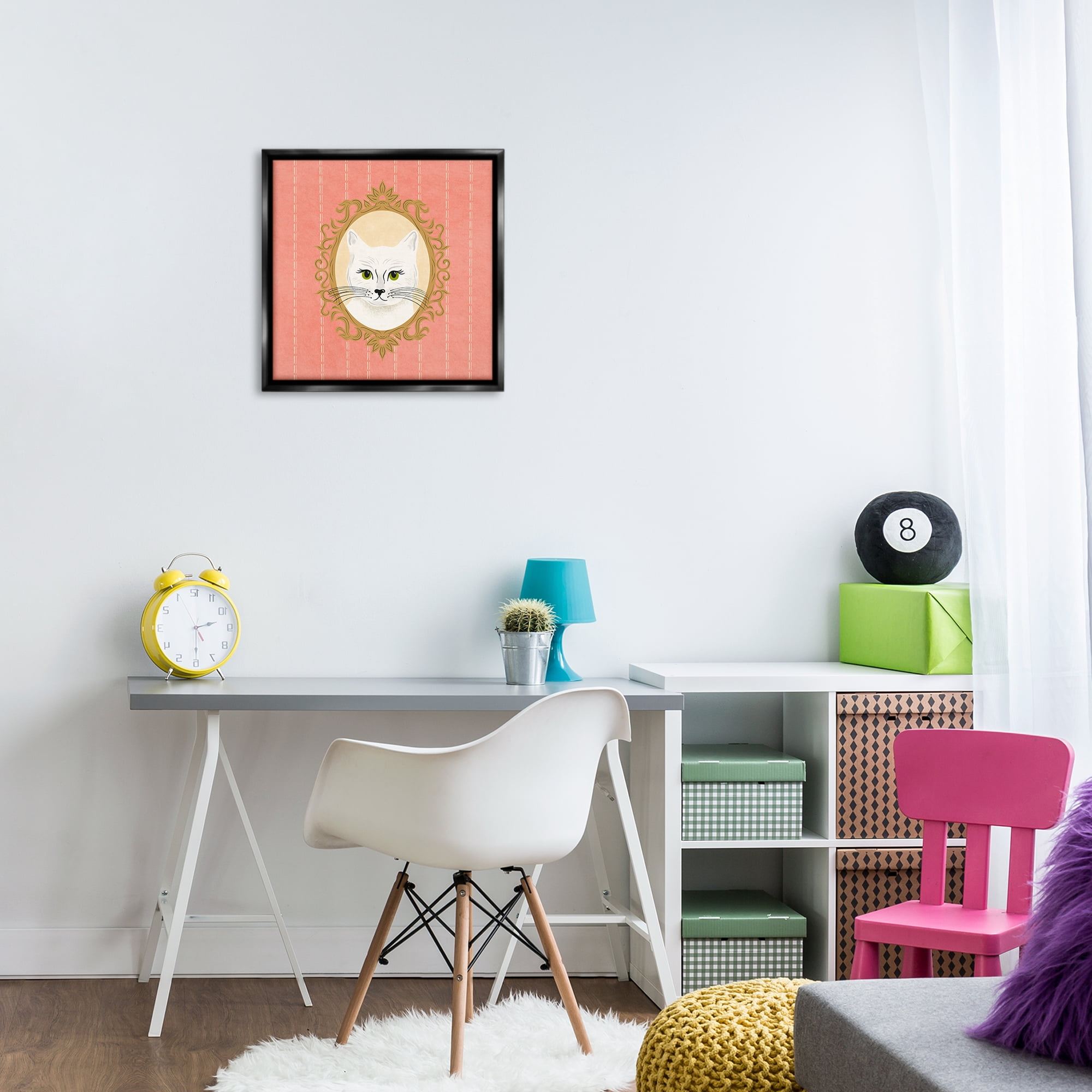 Stupell Industries White Cat Portrait Animals Painting Black Floater Framed Canvas Art Print Wall Art, 18 x 18