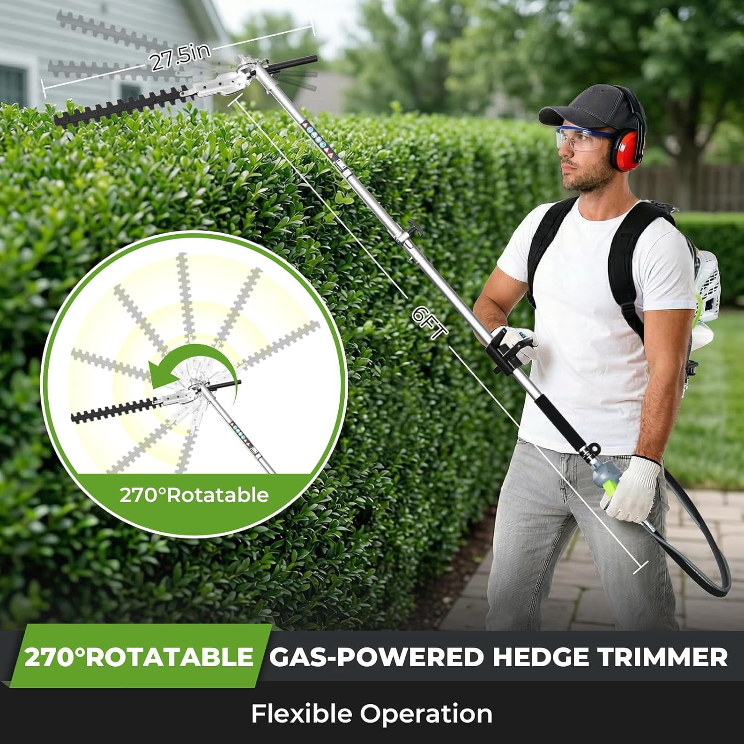 52CC 6-in-1 Gasoline Backpack Lawn Mower, 2-stroke, 2HP, Gasoline-powered Lawn Mower, Multi-functional, Suitable for Backyard Garden Lawn Care