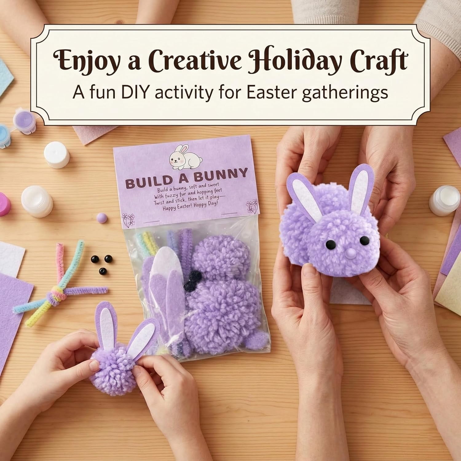 Build a Bunny Easter Craft Kit DIY Bunny Craft Activity for Easy Craft Easter Basket Stuffers for Home Classroom Party (4 Pcs Mix Home Pack)(Q)