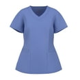 thumbnail image 2 of Stretch Women Nursing Scrubs Set - V Neck Classic Scrubs Medical Uniforms Top Skinny Pants JYC305 CEILBLUE L, 2 of 6