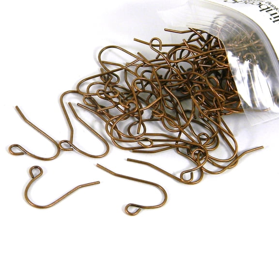100 Antique Copper Plain 22 Gauge Fishhook Hook Earwire Earring Findings with Loop & Rustic Antiqued Finish