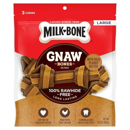 UPC: 0079100915835 | Milk-Bone Gnaw Bones Rawhide Free Chew Treats for Dogs  Peanut Butter & Chicken  3 Large Knotted Bones