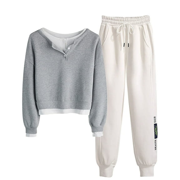 Spring Savings Clearance Lindreshi Loungewear Sets for Women 2 Piece Fall Women Long Sleeved V-Neck Sweater Plus Pants Sweater Set with Buttons with Pockets Suit